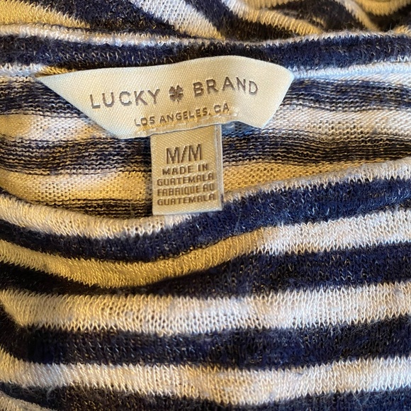 Lucky Brand Womens Cotton Blend Dk Blue White Texture Summer Knit Top-Sz-M - Picture 11 of 15